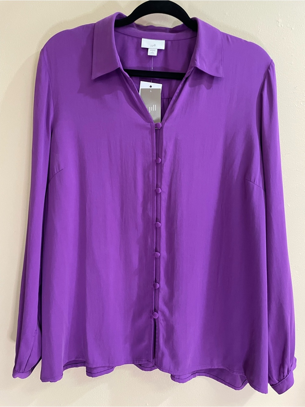 NWT J.Jill Vibrant Purple 100% Modal Rayon Button-Up Blouse L Petite